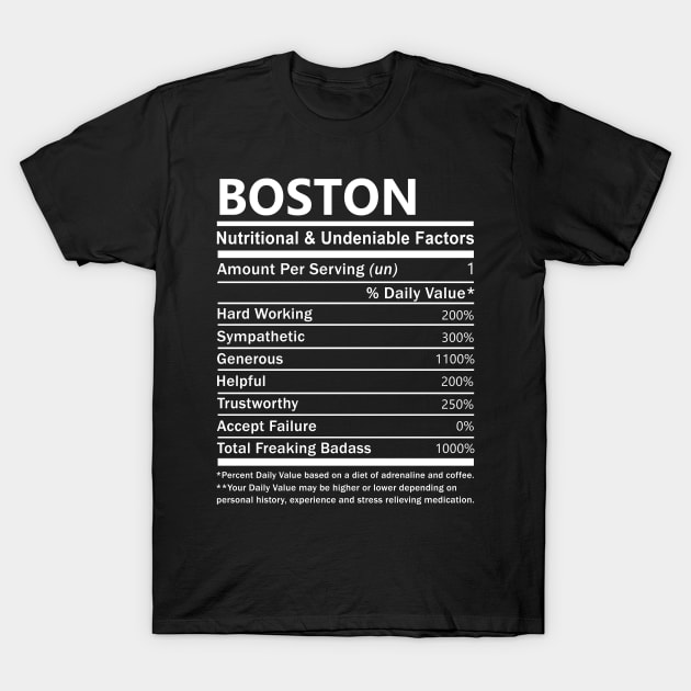 Boston Name T Shirt - Boston Nutritional and Undeniable Name Factors Gift Item Tee T-Shirt by nikitak4um